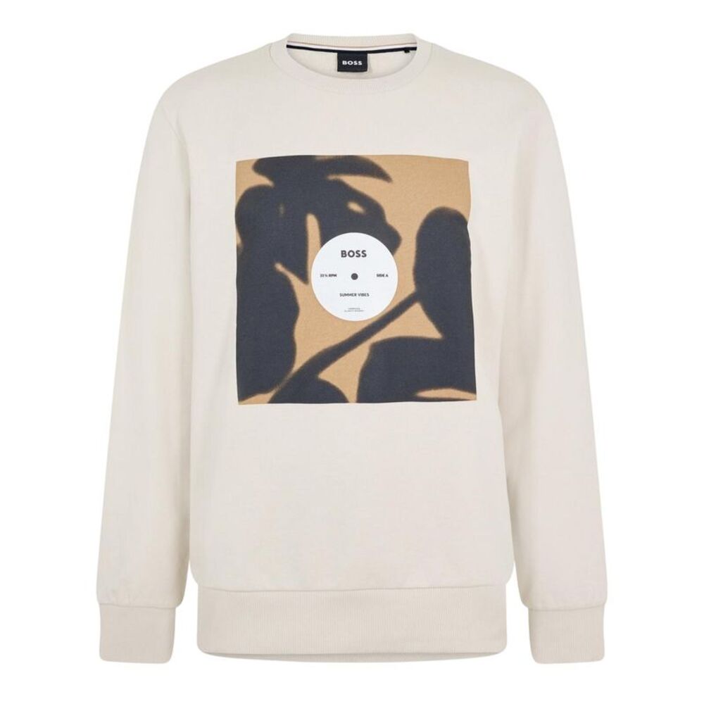 Boss Mens Soleri 88 Ribbed Crew Neck Sweatshirt / Cream